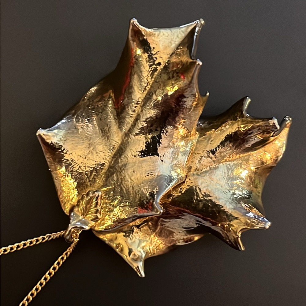 Gold-Dipped Double-Leaf Pendant - image 6